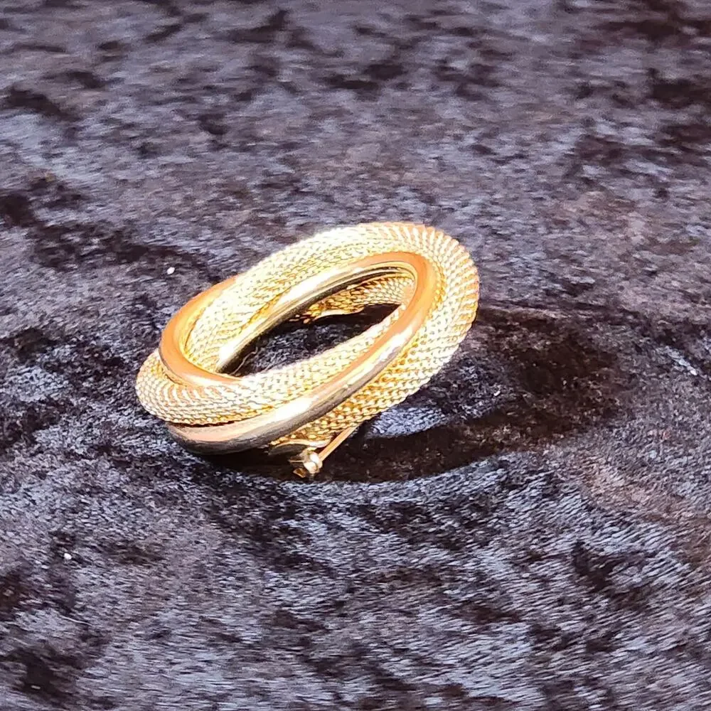 Vintage Monet Gold Tone Brooch | Flashback Circle Pin Textured Designer Jewelry